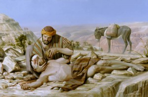 The Good Samaritan demonstrates a few works of mercy--and that's without digging deeply into the parable! Image mirror.